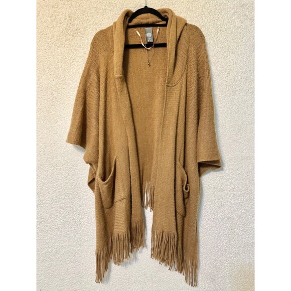 Vince Camuto Womens One Size Cap Sleeve Frayed Sweater Shaw With Pockets Brown - Picture 6 of 11